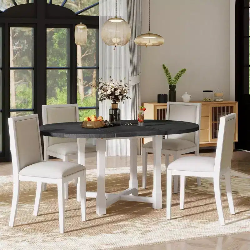 Table de cuisine style ferme Merax avec rallonge amovible et chaises rembourrées