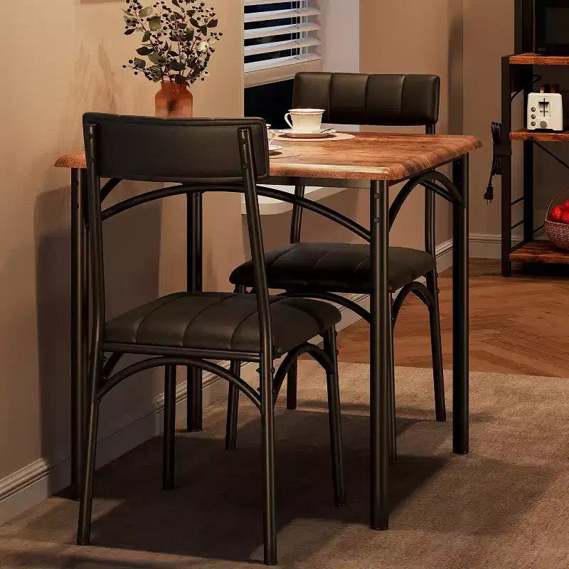 Ensemble Table et Chaises de Salle à Manger pour 2, Table de Cuisine avec Chaises Rembourrées, Ensemble Table à Manger Carrée en Bois pour Petit Espace, Dîner, Appartement