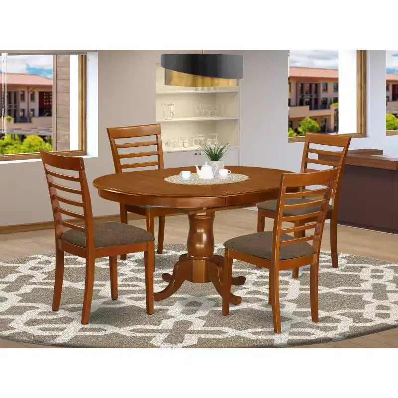 HomeStock Belmont Dining Room Set - Oval Dining Leaf With Dining Chairs, Saddle Brown