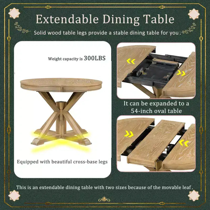 Ensemble de salle à manger extensible pour 4 personnes, table ronde en bois avec 4 chaises rembourrées pour la cuisine