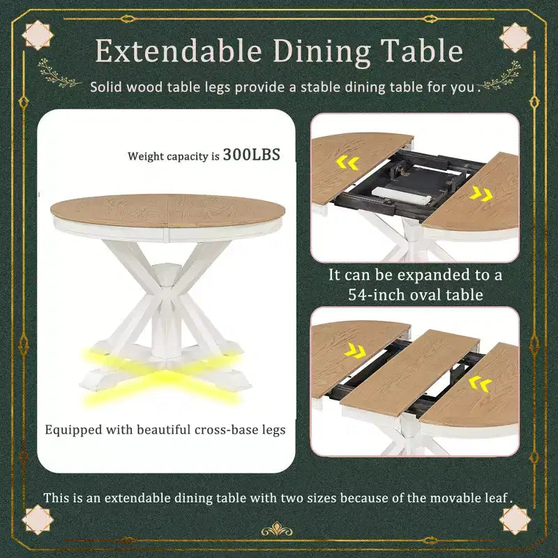 Ensemble de salle à manger extensible pour 4 personnes, table ronde en bois avec 4 chaises rembourrées pour la cuisine