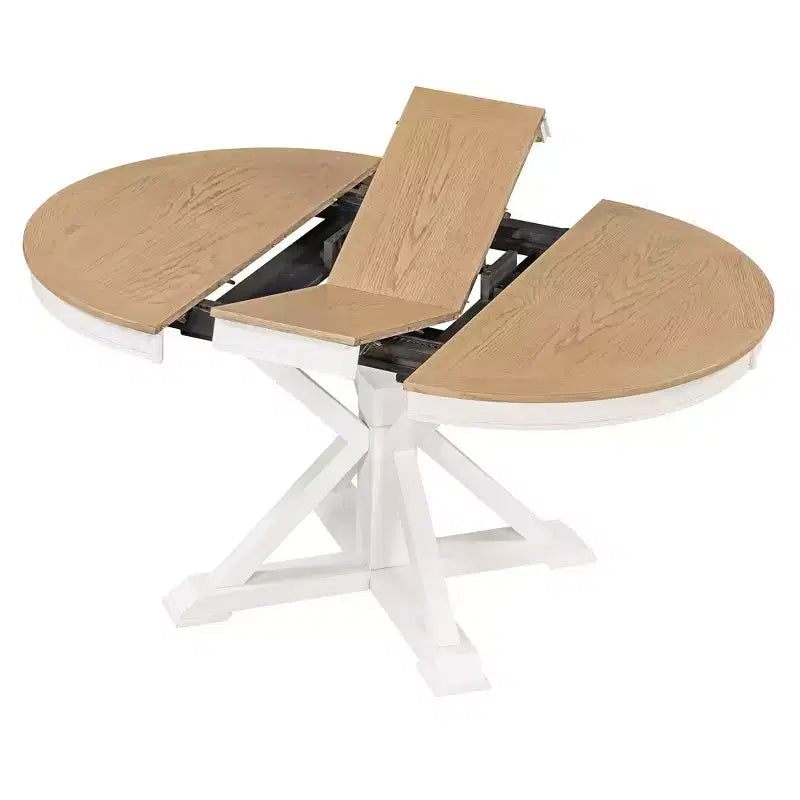 Ensemble de salle à manger extensible pour 4 personnes, table ronde en bois avec 4 chaises rembourrées pour la cuisine
