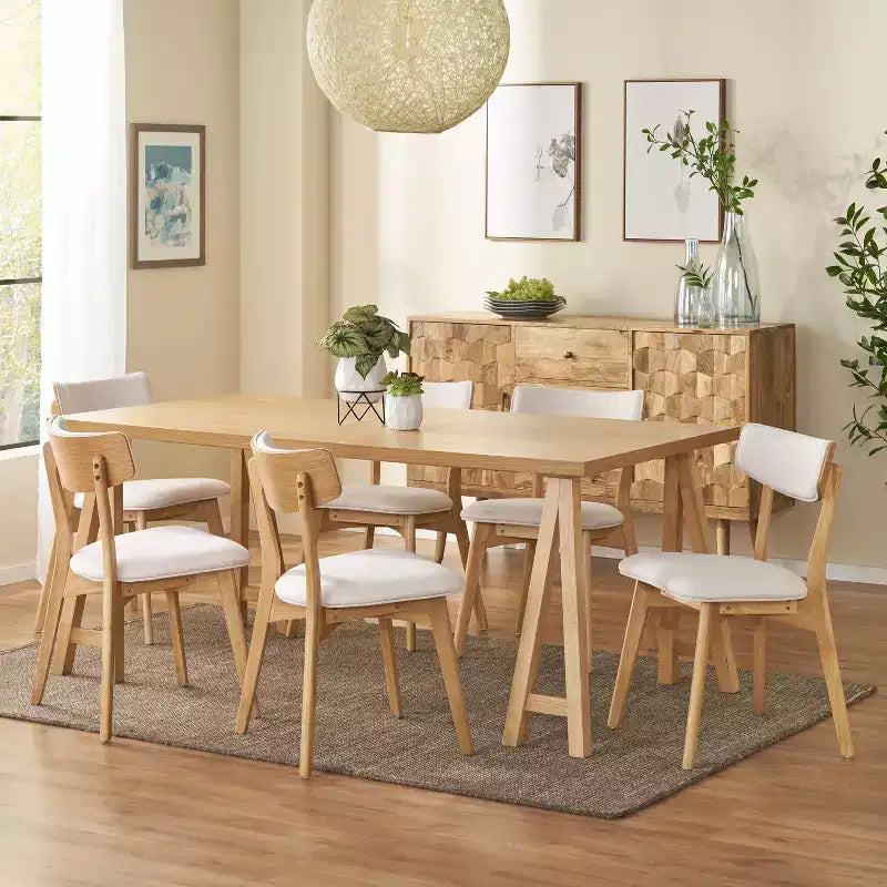 Ensemble de salle à manger 7 pièces Christopher Knight Home Chazz de style moderne du milieu du siècle en tissu rembourré