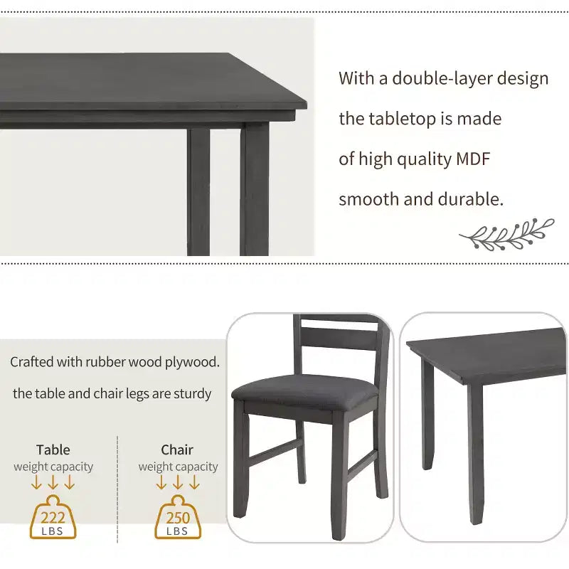 Ensemble de salle à manger GDFStudio Mark 6 pièces en bois massif avec table et chaises
