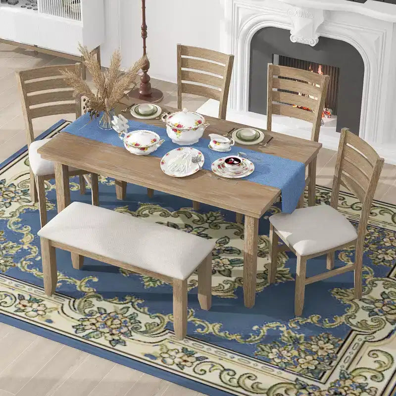 Ensemble de salle à manger GDFStudio Mark 6 pièces en bois massif avec table et chaises