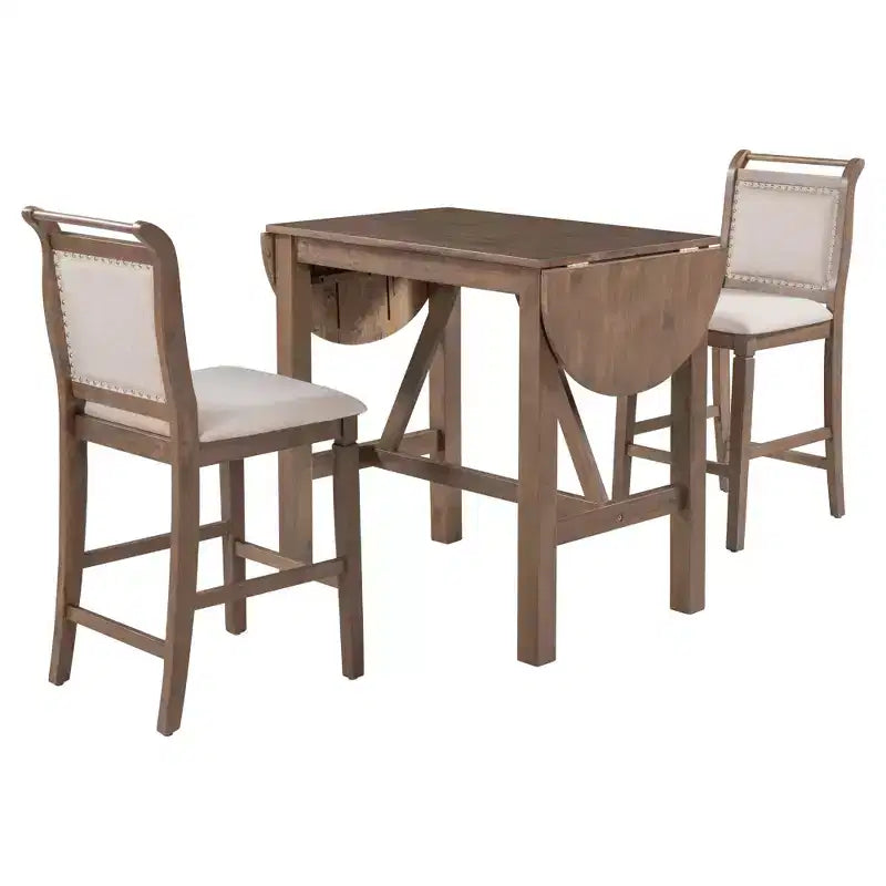 Clihome Ensemble de salle à manger 3 pièces avec table à rabat, design demi-lune extensible avec chaises de style rustique, pour petits espaces