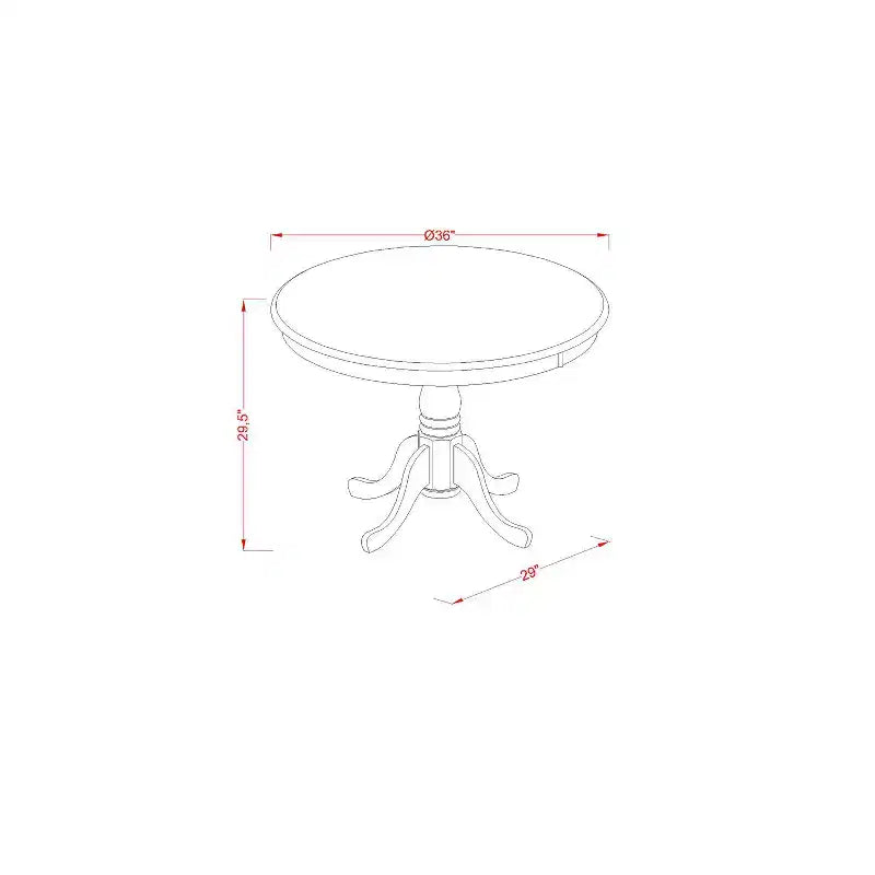 Table à manger ronde 5 pièces, plateau en bois massif finition cappuccino avec 4 chaises avec