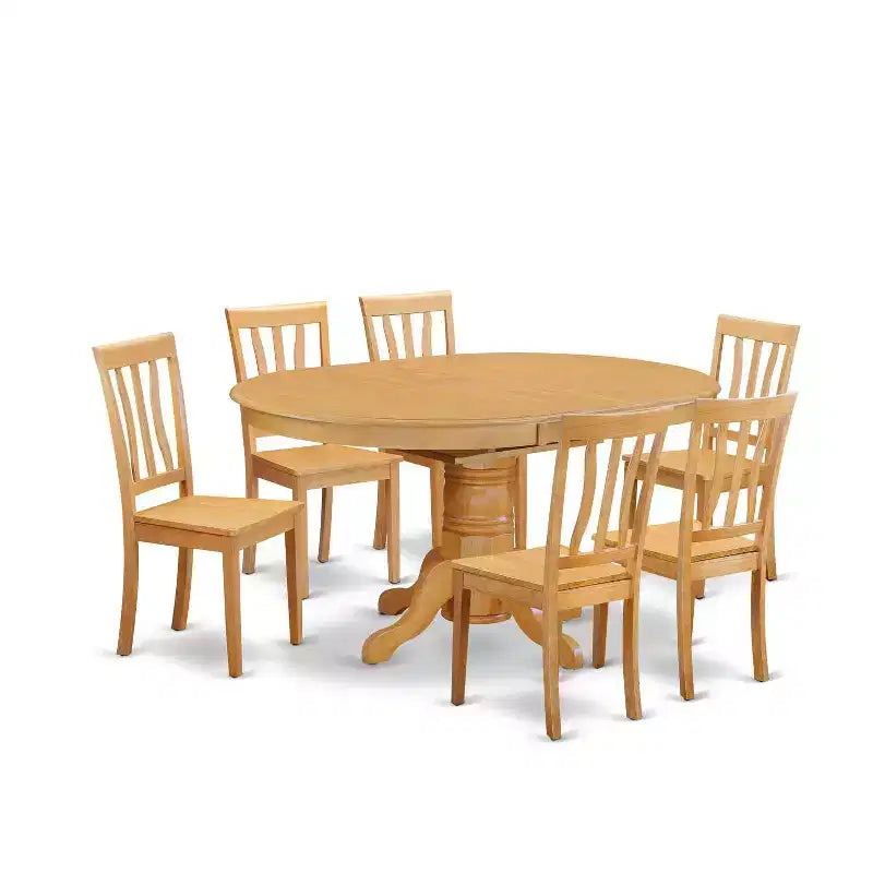 7-Piece Oval Natural Oak Finish Solid Wood Top Dining Table with 6-Chairs with