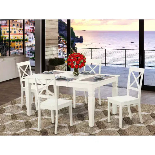 Ensemble de salle à manger 5 pièces - Table rectangulaire avec rallonge et 4 chaises - 42x60 pouces - Blanc lin