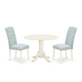 HomeStock 3-Pc Linen white Solid Wood Top - Round Dining Room Set with Dropleaf - Seats 4