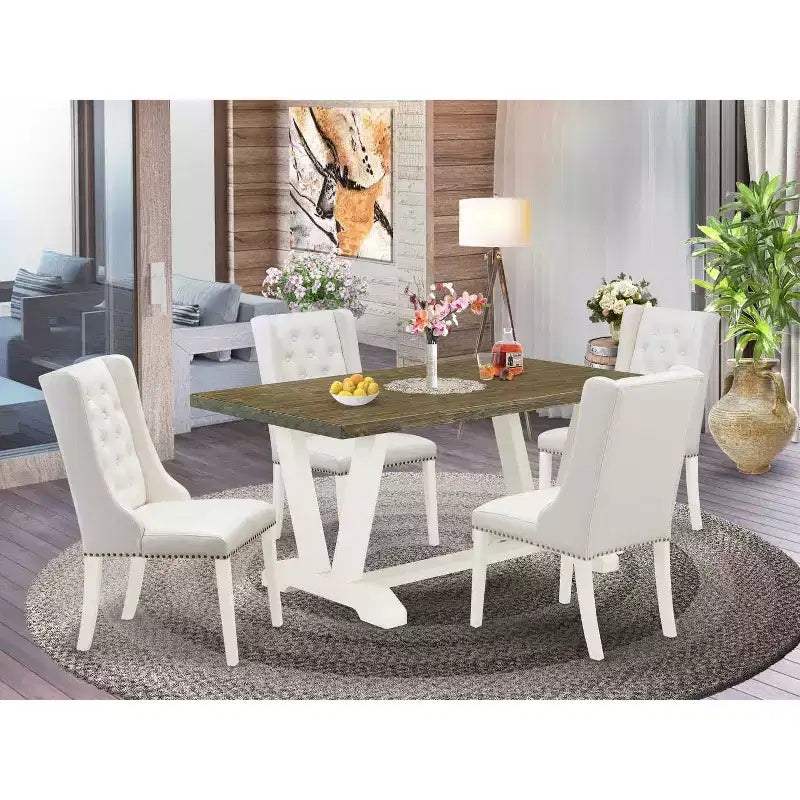 Ensemble de salle à manger HomeStock 5 pièces avec table à plateau en bois massif finition chêne naturel et 4 chaises rembourrées