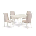Medieval Kitchen Table Set - 5 Piece Dining Set - Hardwood Table & 4 Parsons Chairs - Linen White Finish