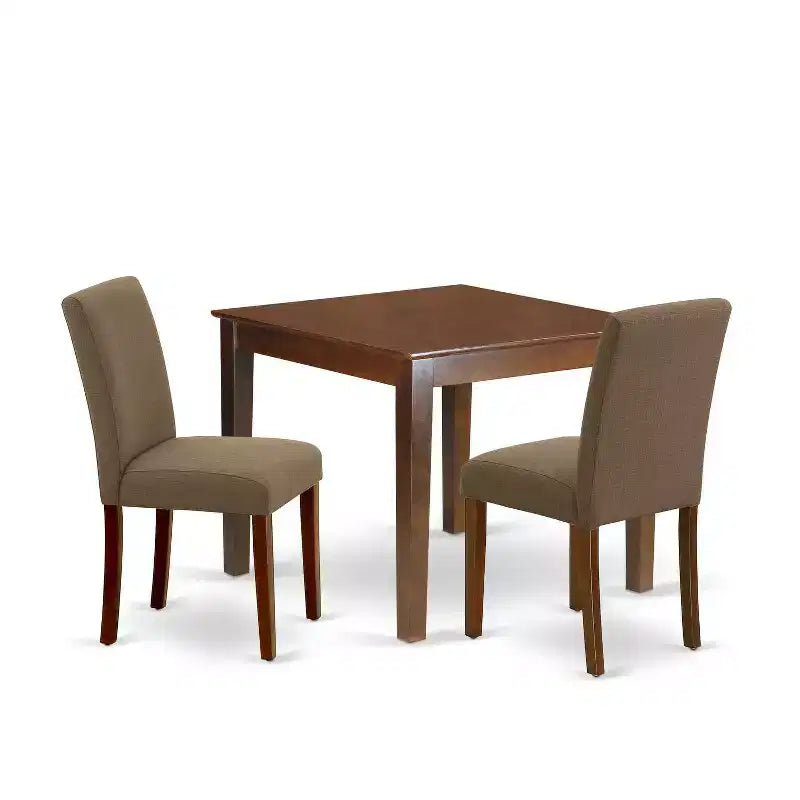 Bohemian Kitchen Table Set - 36 Inch Square Table with 2 Parsons Chairs - Coffee Linen Fabric