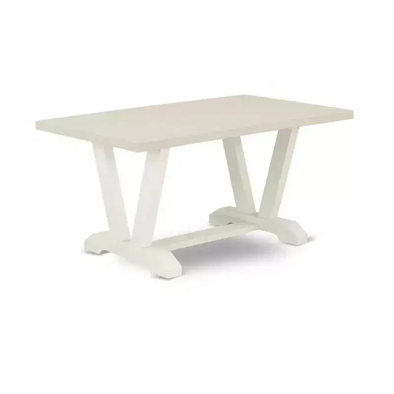 HomeStock Table à manger 5 pièces avec plateau en bois massif finition blanc lin brossé et 4 chaises rembourrées