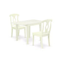 HomeStock 3-Pc Linen White Finish Solid Wood Top Dining Table Set for Small Spaces