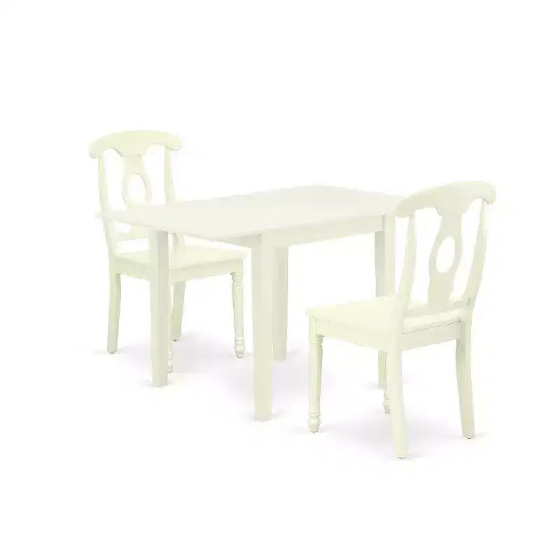 HomeStock 3-Pc Linen White Finish Solid Wood Top Dining Table Set for Small Spaces