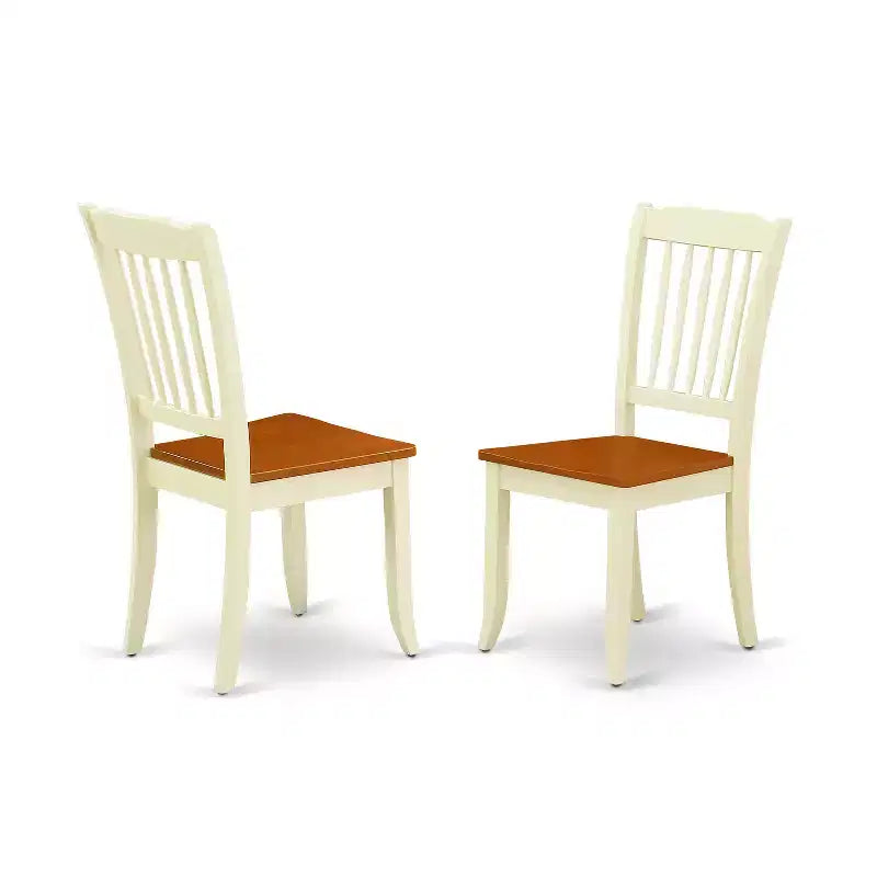 Table de salle à manger HomeStock 5 pièces ovale en bois massif finition crème et cerisier avec 4 chaises à dossier à lattes
