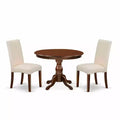 3-Piece Mahogany Finish Solid Wood Top - Round Dining Room Set with High Back - Seats 4