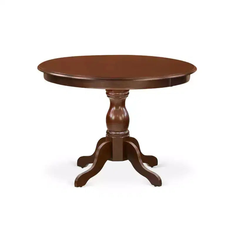 Ensemble de salle à manger rond 3 pièces en bois massif finition acajou avec dossier haut – 4 places