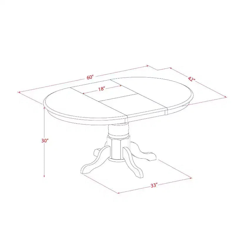 Ensemble de salle à manger ovale 5 pièces avec plateau en bois massif finition marron selle et 4 chaises avec