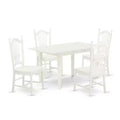 HomeStock 5-Pc Linen White Finish Solid Wood Top - Rectangular Dining Room Set with Butterfly Leaf - Seats 4