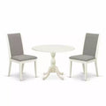 3-Piece Linen White Finish Solid Wood Top - Upholstered Dining Room Set - Seats 4