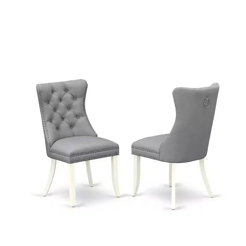 Ensemble de salle à manger rond 5 pièces en bois massif finition blanc lin – Pour 4 personnes