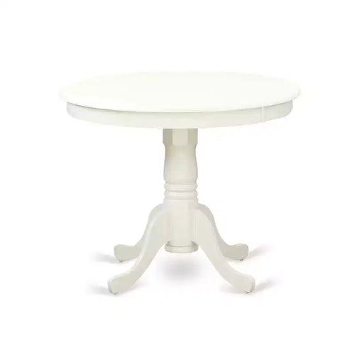 3-Piece Linen White Finish Solid Wood Top - Round Upholstered Dining Room Set - Seats 4