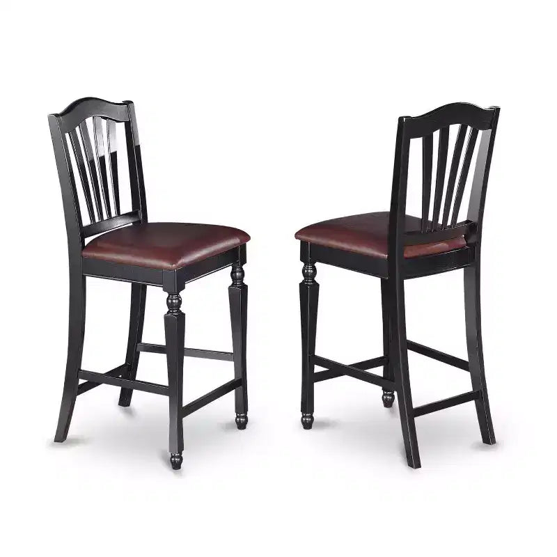 Ensemble de salle à manger hauteur comptoir - 5 pièces table et chaises - Ensemble de cuisine - Design moderne - Finition noire et cerise