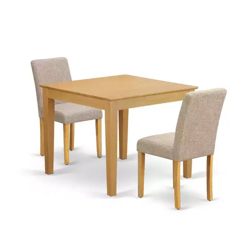 Tuscan Dining Set 3pc - Square Table & 2 Linen Chairs - 36x36 Inch - Small Space Friendly