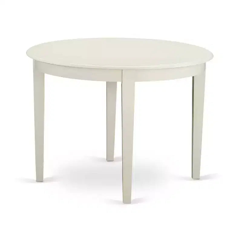 Ensemble de salle à manger 5 pièces en lin blanc avec plateau en bois massif - Rond - 4 places