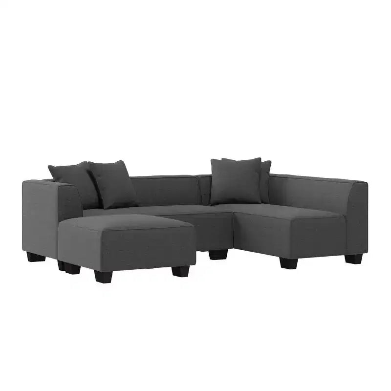 HL Home Furnishings Canapé d'angle en velours, avec ottomane, côté droit