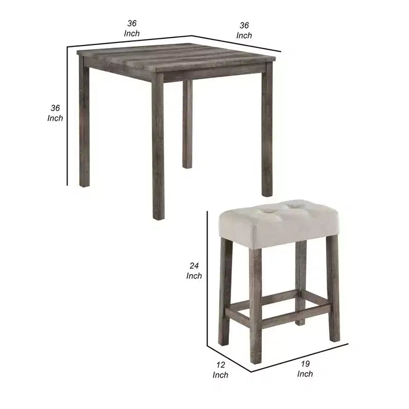 Ensemble de table de hauteur comptoir 5 pièces Royal Hampton avec 4 tabourets, tissu beige, bois gris