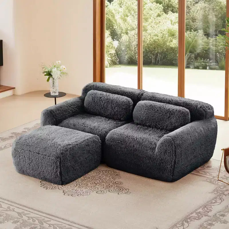 Canapé Sectionnel Modulable en Forme de L avec Ottoman, Mousse Haute Densité, Petit Canapé Sectionnel Moderne pour Salon et Chambre-Panipeachy