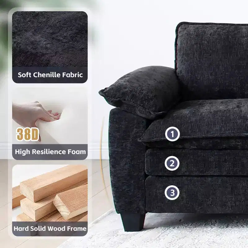 GDFStudio Hui 120.1 Canapé d'angle sectionnel moderne 3 places en chenille avec pouf