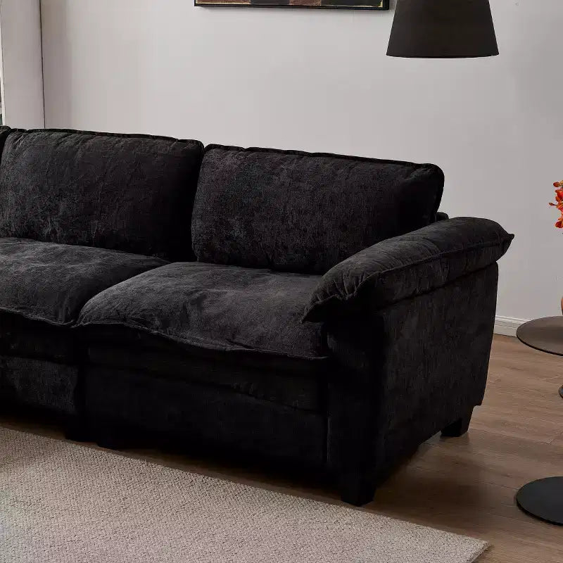 GDFStudio Hui 120.1 Canapé d'angle sectionnel moderne 3 places en chenille avec pouf
