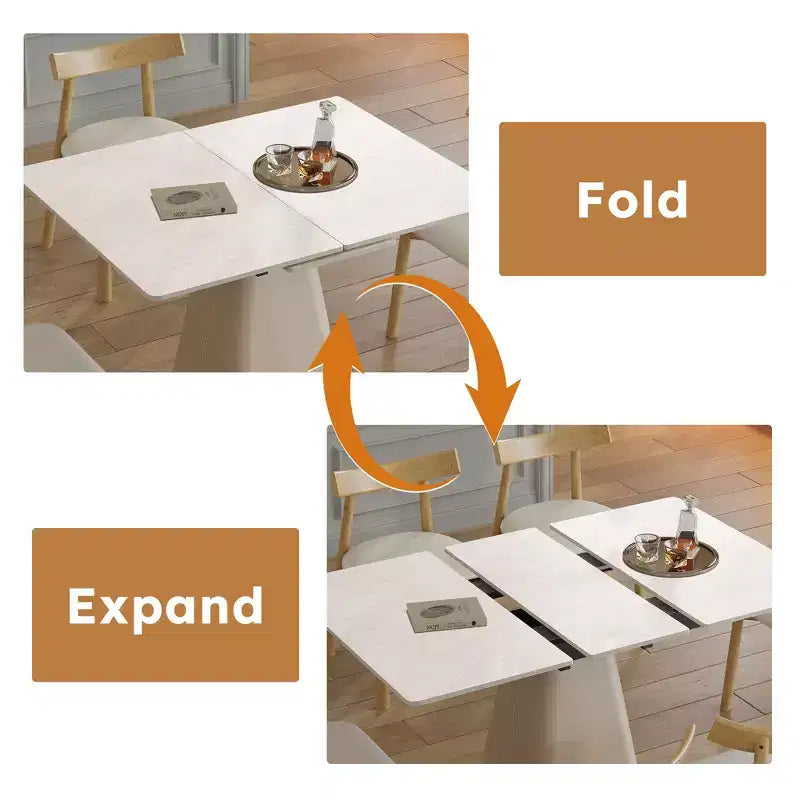 Ensemble de salle à manger extensible GDFStudio Lin 5 pièces en cuir, avec 4 chaises, plateau en pierre frittée et base en acier