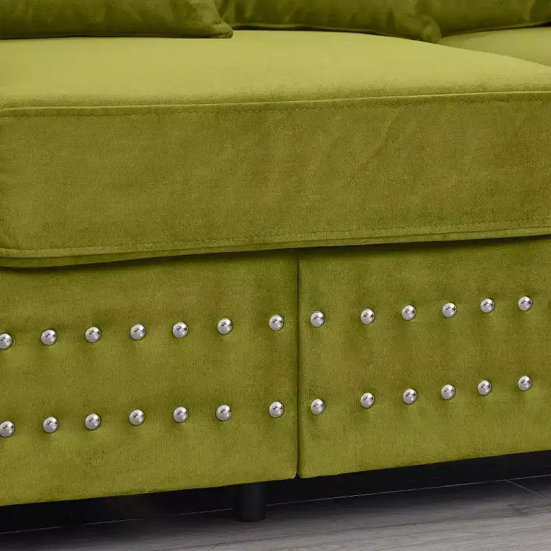 MAYEERTY Canapés modulaires modernes 2+3 places avec accoudoirs carrés, décor clouté argenté, canapé en velours rembourré pour salon, vert
