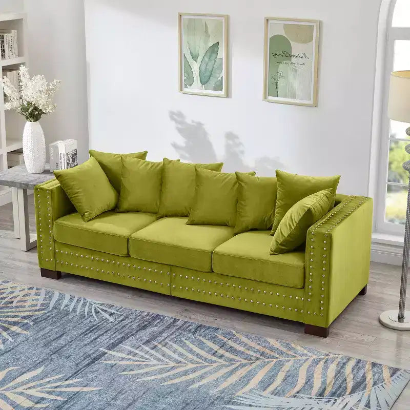 MAYEERTY Canapés modulaires modernes 2+3 places avec accoudoirs carrés, décor clouté argenté, canapé en velours rembourré pour salon, vert