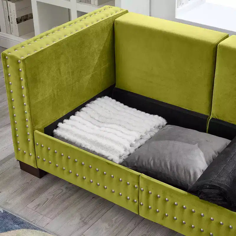 MAYEERTY Canapés modulaires modernes 2+3 places avec accoudoirs carrés, décor clouté argenté, canapé en velours rembourré pour salon, vert