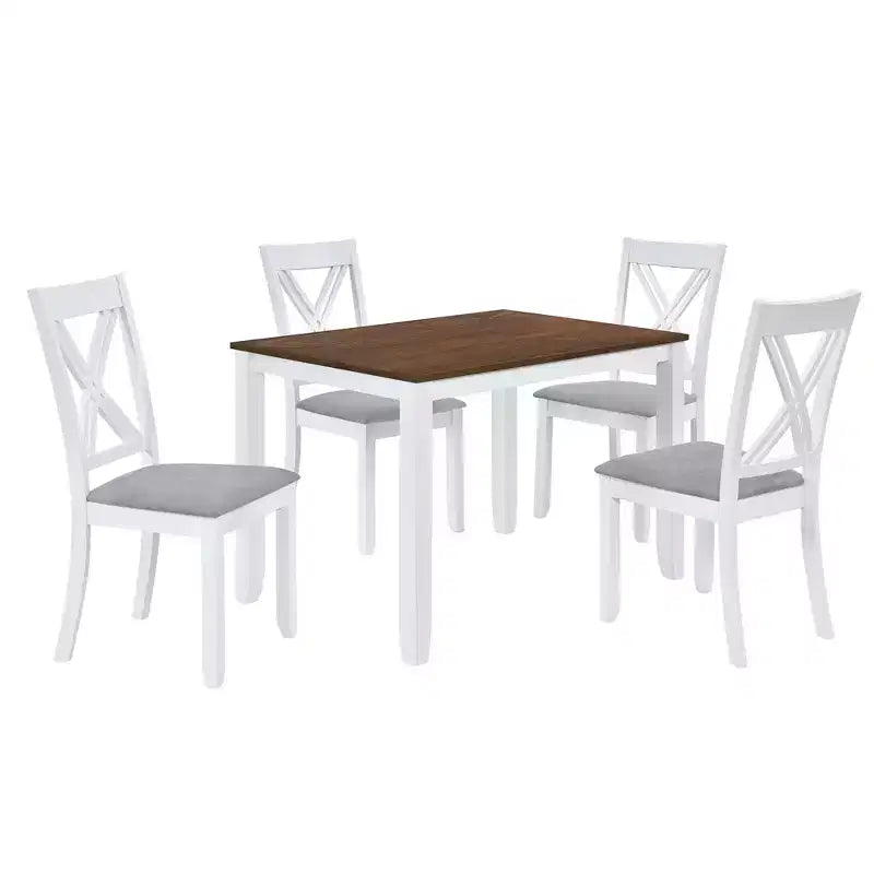 Ensemble de salle à manger rembourré GDFStudio Tierney en bois d'hévéa rustique 5 pièces avec 4 chaises à dossier en X