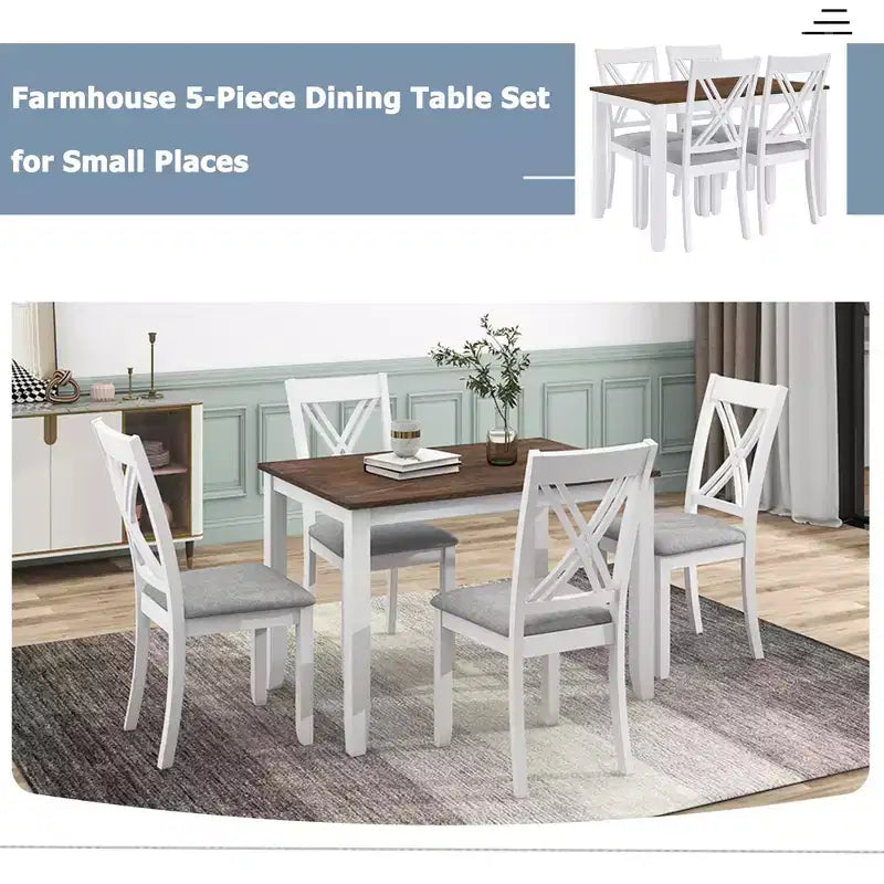 Ensemble de salle à manger rembourré GDFStudio Tierney en bois d'hévéa rustique 5 pièces avec 4 chaises à dossier en X