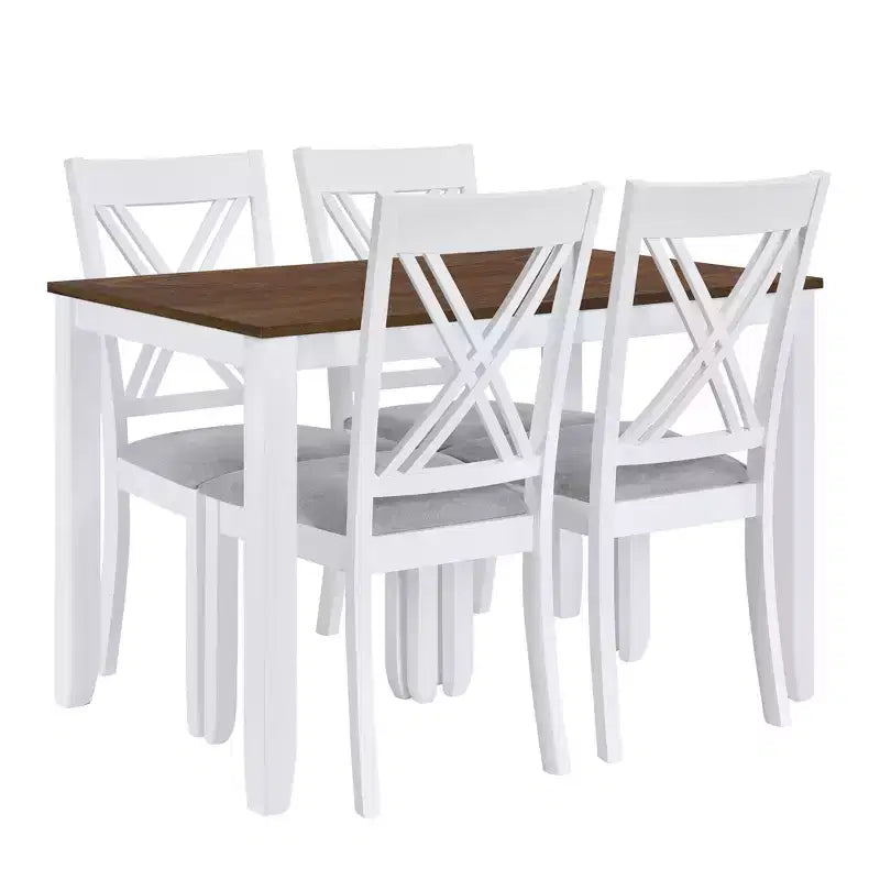 Ensemble de salle à manger rembourré GDFStudio Tierney en bois d'hévéa rustique 5 pièces avec 4 chaises à dossier en X