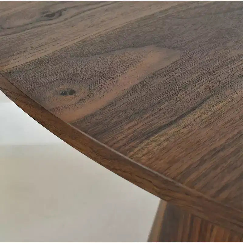 Ensemble de salle à manger rond 5 pièces, table piédestal de 46 po ton noyer et chaises de salle à manger en similicuir marron avec pieds en bois massif pour salle à manger-Panipeachy