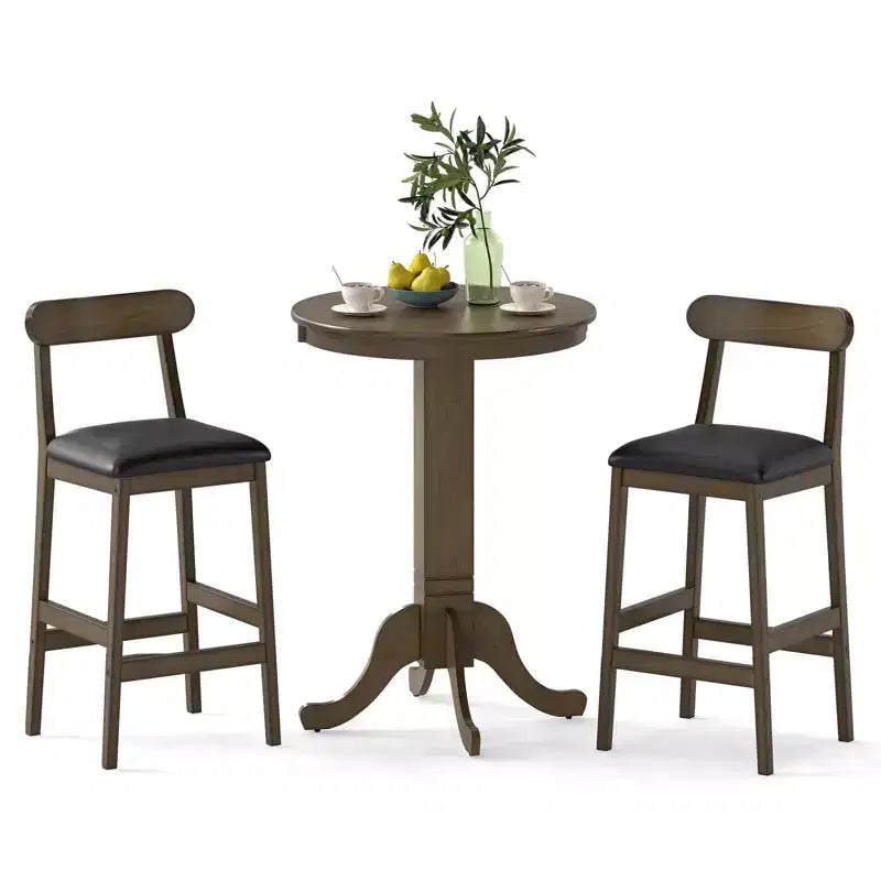 Costway Ensemble de Table de Bar 3 Pièces en Bois avec Base Colonne, 2 Tabourets sans Accoudoirs, Siège Rembourré, Dossier