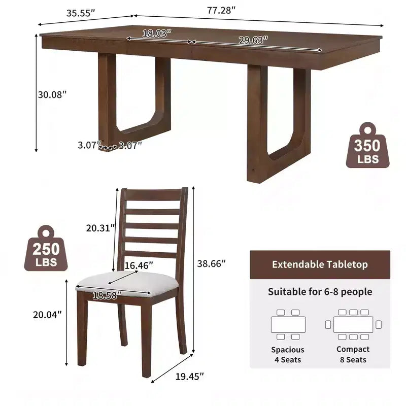 Ensemble de salle à manger extensible 5 pièces GDFStudio Gomez avec rallonge de 45 cm