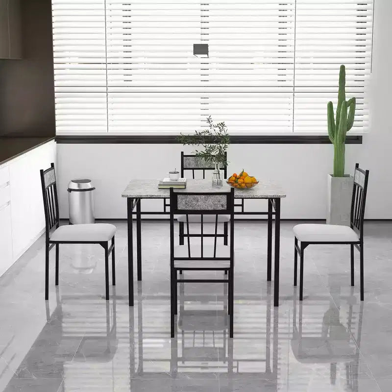 Costway Ensemble de salle à manger 5 pièces Table à plateau en faux marbre 76 cm et 4 chaises rembourrées avec pieds en métal
