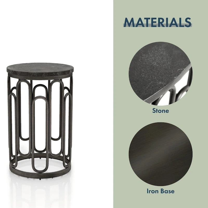 Petite table d'appoint ronde avec plateau en marbre et base décorative en métal robuste
