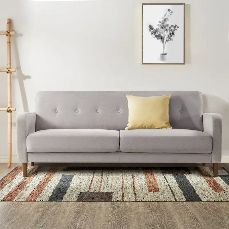 ADAIR Modern Tufted Linen Sofa with Armrest Pockets by Crown Comfort