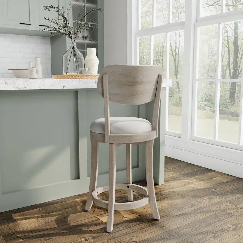 Sloan Wood Upholstered Swivel Counter Stool - 38.25H x 20W x 17.5D; Seat Height: 25.5H